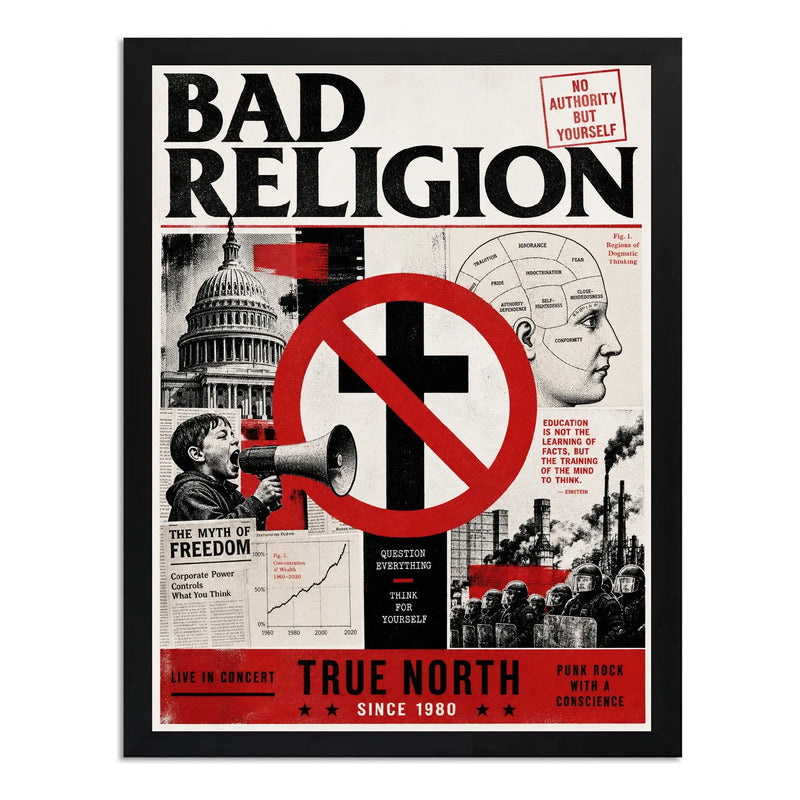 Cuadro Bad Religion True North Banda Punk Rock Arte Vintage Marco Negro
