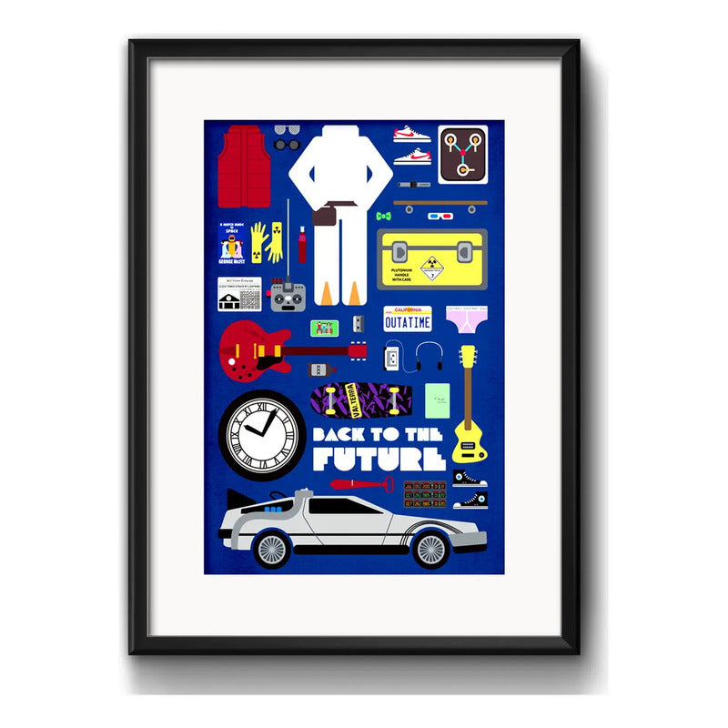 Cuadro Volver Al Futuro Minimalista Delorean Cine Paspartú Marco Negro