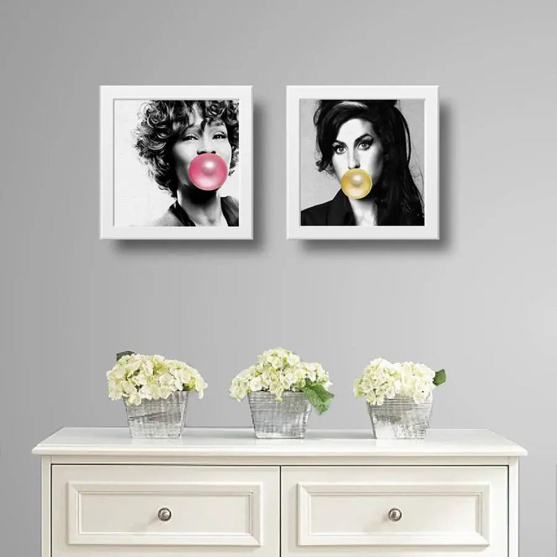 Set 2 Cuadros Amy Winehouse Whitney Houston Chicle Pop Art