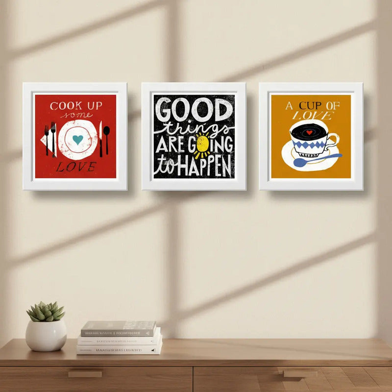 Set 3 Cuadros Cocina Pop Art Frases Cafe Comedor Decoracion