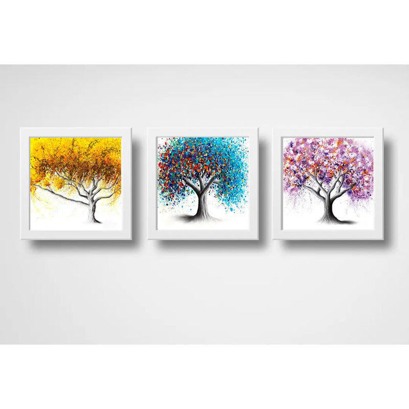 Set 3 Cuadros Árboles Coloridos Botanico Arte Decoracion