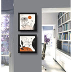 Set 2 Cuadros Boho Chic Hojas Flor Arte Decoracion 33x33cm Marco Negro