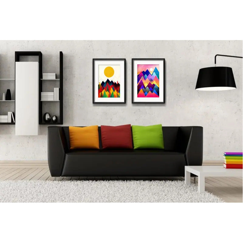 Set 2 Cuadros Geometrico Escandinavo Sol Montañas Paspartú
