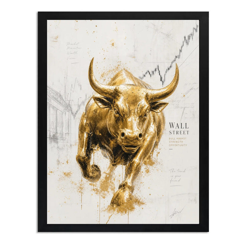 Cuadro Toro De Wall Street Dorado Arte Financiera Decoracion Marco Negro