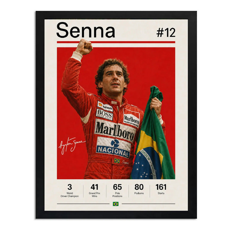 Cuadro Ayrton Senna Piloto Formula 1 Logros Signature Auto Marco Negro