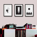Set 3 Cuadros Geometrico Blanco Negro Escandinavo Paspartu