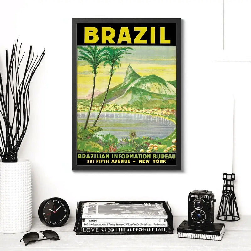Cuadro Ciudades Vintage Retro Espana Francia Brasil China Rio De Janeiro Brasil Vintage Marco Negro