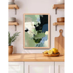 Cuadro Dormitorio Living Boho Abstracto Mossy Calm Verde Oak Marco Marrón Claro