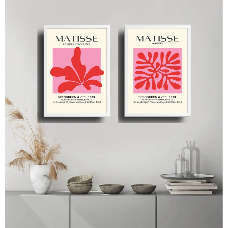 Set 2 Cuadros Dormitorio Living Matisse Tonos Rosa Pink Marco Blanco