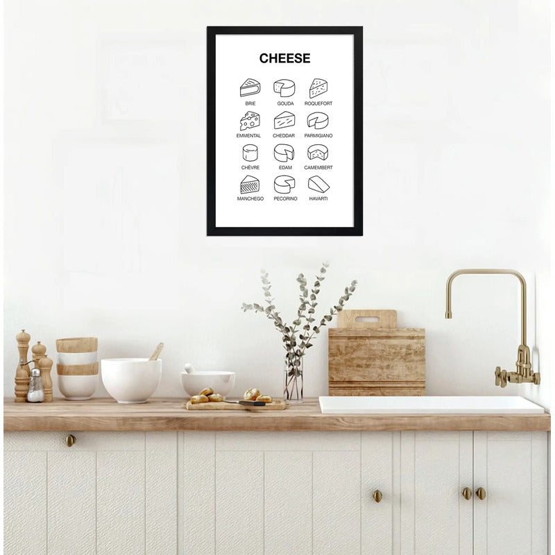 Cuadro Quesos Tipos Cheese Brie Gouda Cocina Living Vino Bar Marco Negro