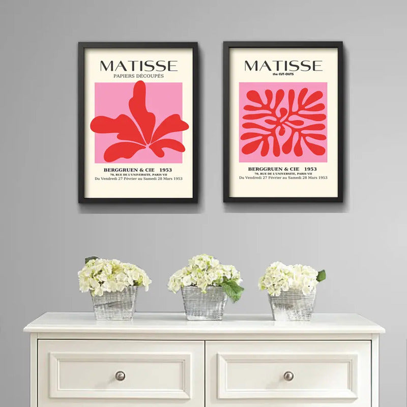 Set 2 Cuadros Dormitorio Living Matisse Tonos Rosa Pink Marco Negro
