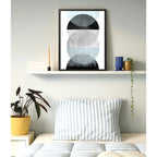 Cuadro Geometrico Abstracto Formas Boho Decoracion Moderna Celeste Azul Con Marco Negro