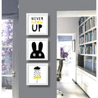 Set 3 Cuadros Conejito Frase Art Minimalista Dormitorio Niño Marco Blanco