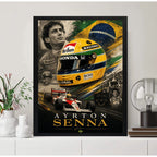 Cuadro Senna Formula 1 Auto Casco Icónico Amarillo Y Verde Marco Negro