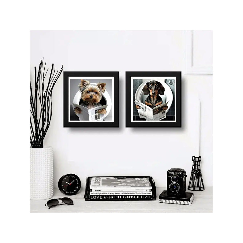 Set 2 Cuadros Perro Baño Dachshund Yorkshire Mascotas Arte