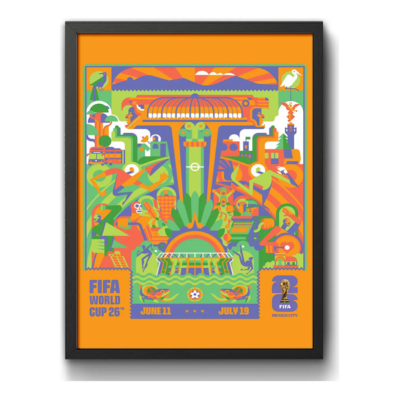 Cuadro Copa Del Mundo Futbol Fifa 2026 Póster Oficial Ciudad Ciudad De Mexico Negro