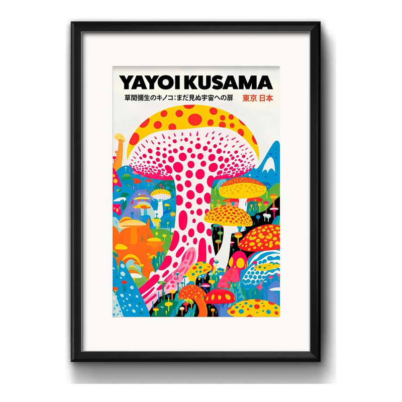 Cuadro Yayoi Kusama Acid Dreams Hongos 53x43cm Con Paspartú Marco Negro