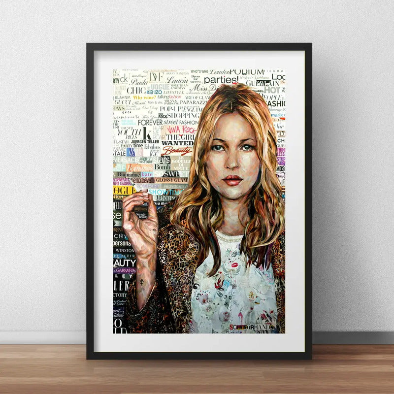 Cuadro Kate Moss Modelo Fashion Moda Decoracion Con Paspartú Marco Negro