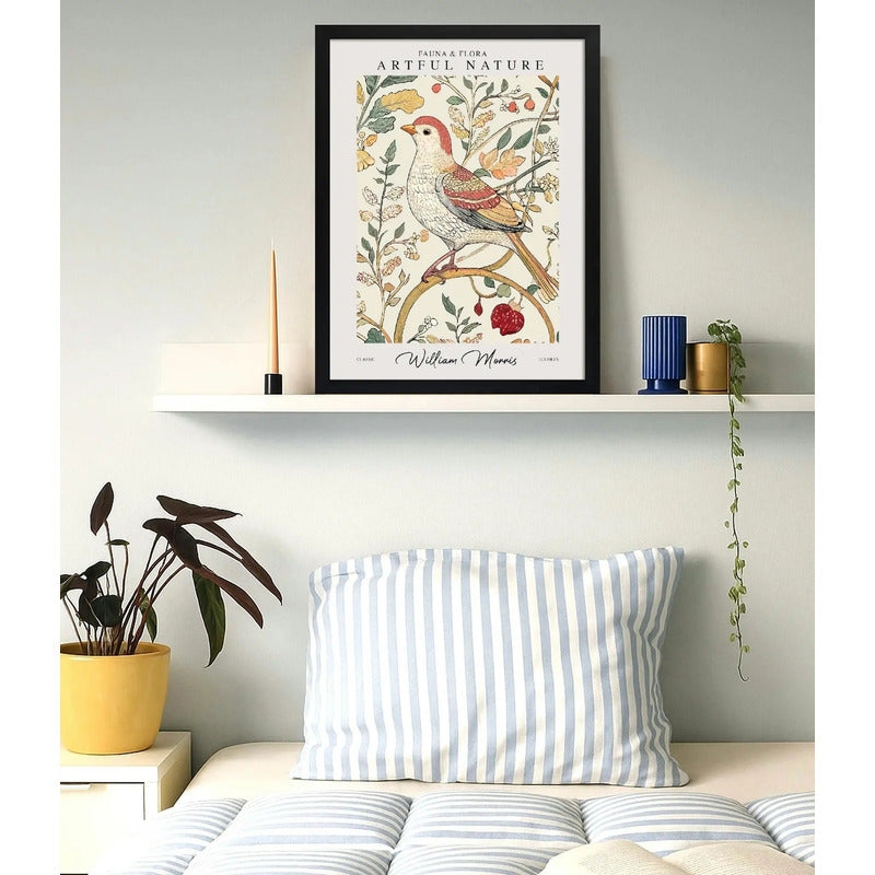 Cuadro Dormitorio Living William Morris Pajaro Botanica Arte Marco Negro