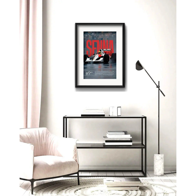 Cuadro Ayrton Senna Formula 1 Sign Auto 53x43cm Con Paspartú Marco Negro