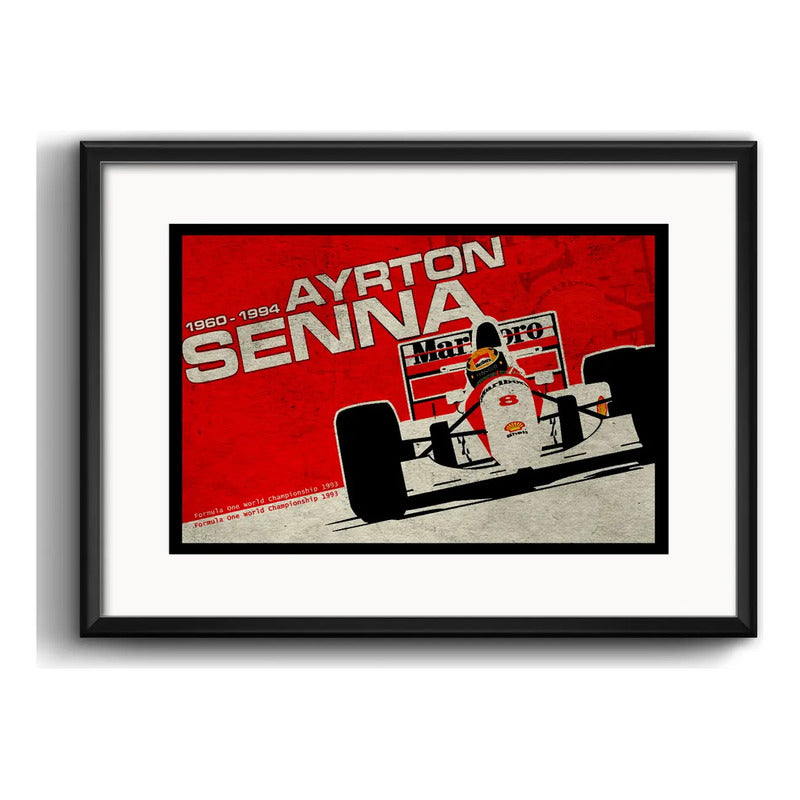 Cuadro Ayrton Senna Formula 1 Carrera Con Marco Y Paspartu Marco Negro
