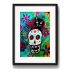 Cuadro Gato Perro Calavera Mexicana Decoracion Con Paspartú