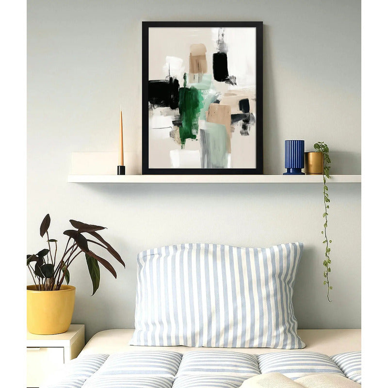 Cuadro Dormitorio Living Boho Arte Abstracto Tierra Urbana Marco Negro