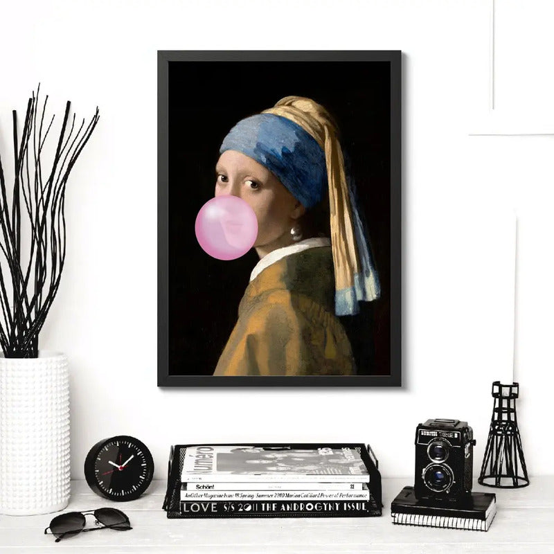 Cuadro La Joven De La Perla Chicle Johannes Vermeer Pop Art Marco Negro