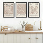 Set 3 Cuadros Dormitorio Living Matisse Tonos Beige Pastel Marco Negro