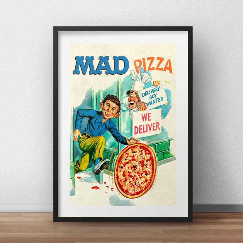 Cuadro Revista Mad Pizza Retro Decoracion Con Paspartú Marco Negro