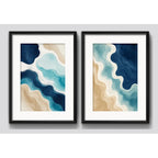 Set 2 Cuadros Paisajes De Playa Flujo Costero Con Paspartu 53x43cm Cada Cuadro Negro