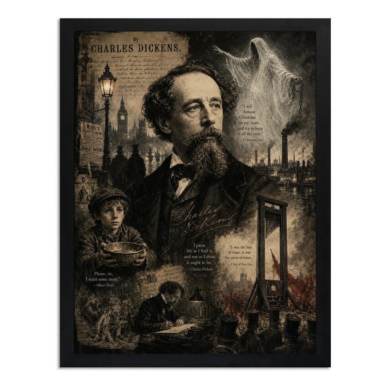 Cuadro Charles Dickens Arte Retro Obras Escritor Teatro Marco Negro