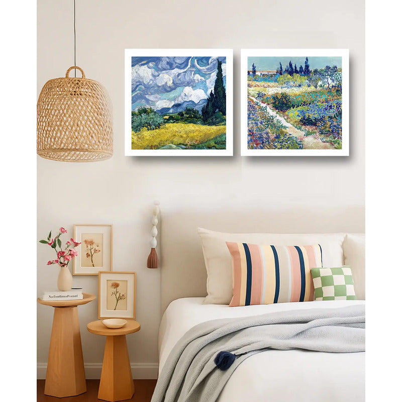 Set 2 Cuadros Living Dormitorio Van Gogh Obras Brs2 33x33cm Marco Blanco