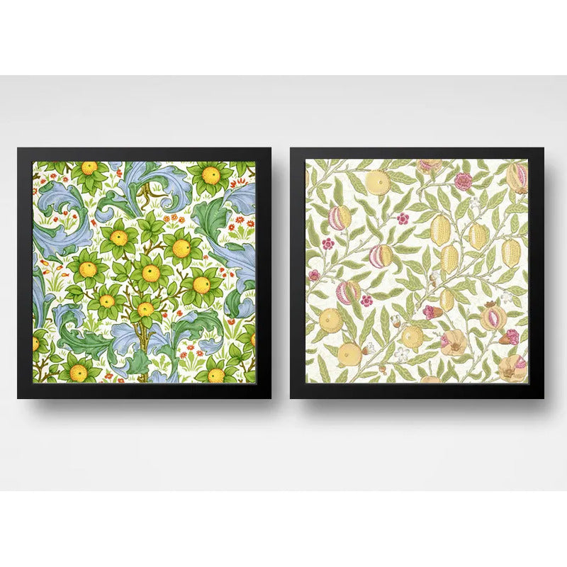 Set 2 Cuadros William Morris Frutas Botanica Arte 33x33cm Marco Negro