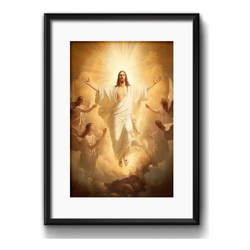 Cuadro Jesús Cristo Senor Dios Arte Decoracion Con Paspartú Pascua De Resurrección Con Marco Negro