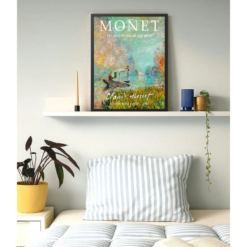 Cuadro Dormitorio Living Claude Monet Barco Estudio El Sena Marco Negro