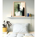 Cuadro Dormitorio Living Boho Abstracto Niebla Verde Oak Marco Marrón Claro