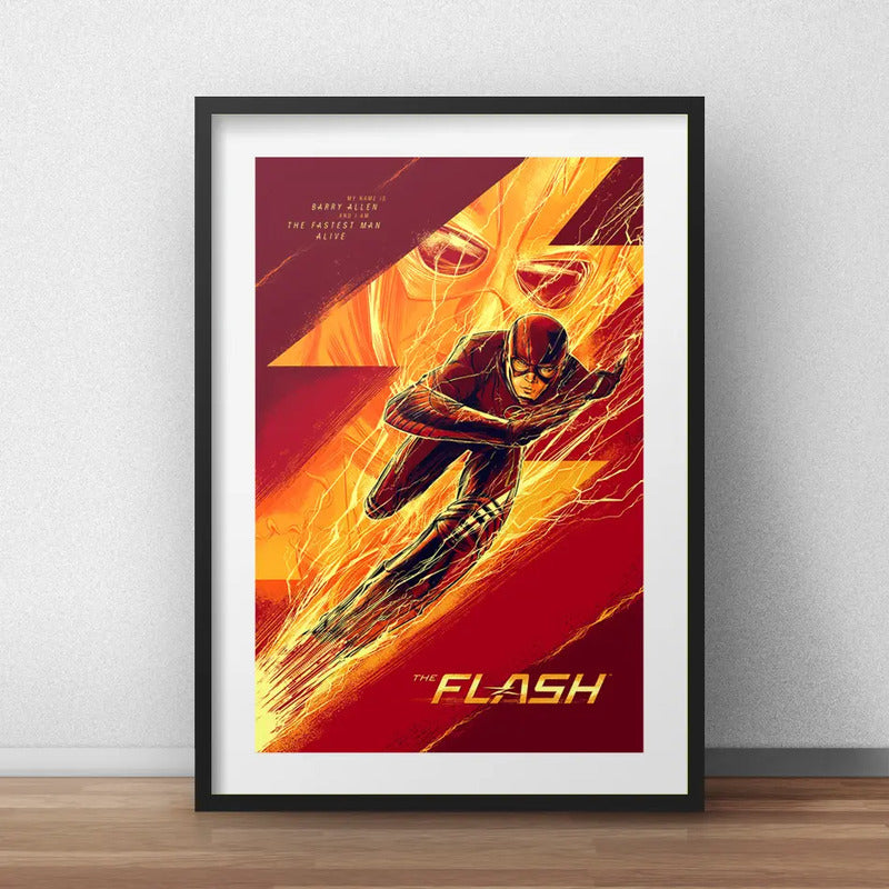 Cuadro The Flash Serie Super Heroe Comics Brs1 Con Paspartú Marco Negro