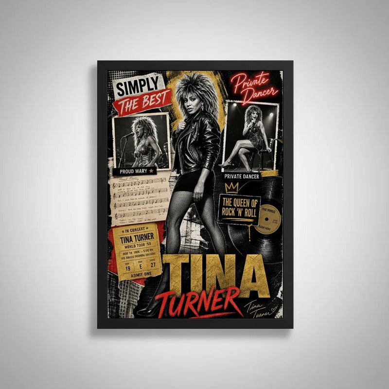 Cuadro Tina Turner Elementos Iconicos Rock Pop Arte Vintage Marco Negro