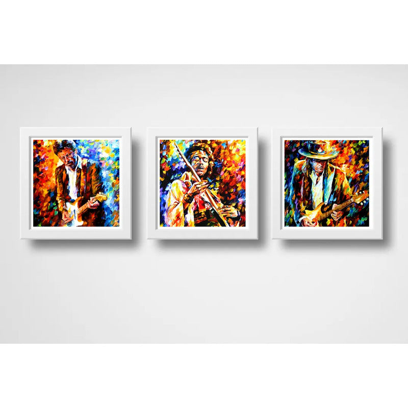 Set 3 Cuadros Eric Clapton Jimi Hendrix Ray Vaughan Pop Art