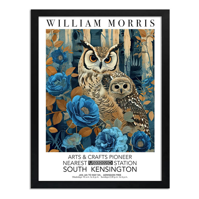 Cuadro Buho William Morris Arte Botanico Flores Exposición Marco Negro