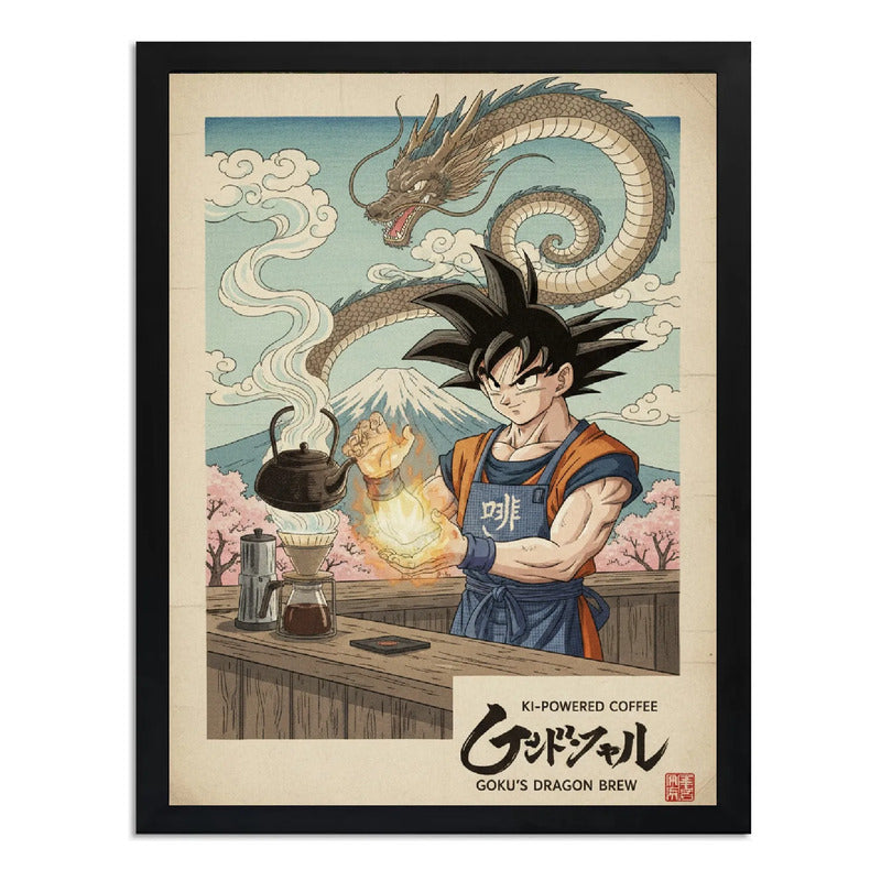 Cuadro Goku Cafe Barista Dragon Ball Cocina Arte Japon Anime Marco Negro