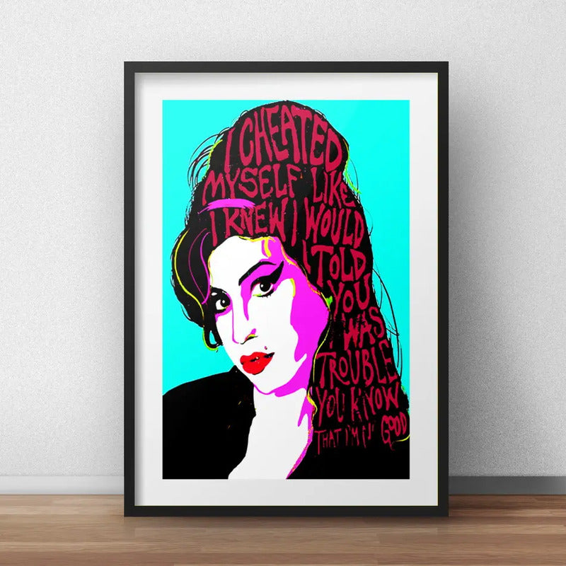 Cuadro Amy Winehouse Letra Musica B2 Decoracion Con Paspartú Marco Negro