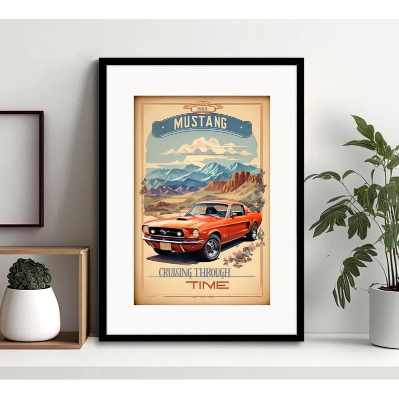 Cuadro Autos Antiguos Modelos Marcas Iconicas Con Paspartu Mustang Auto Vintage Con Marco Negro