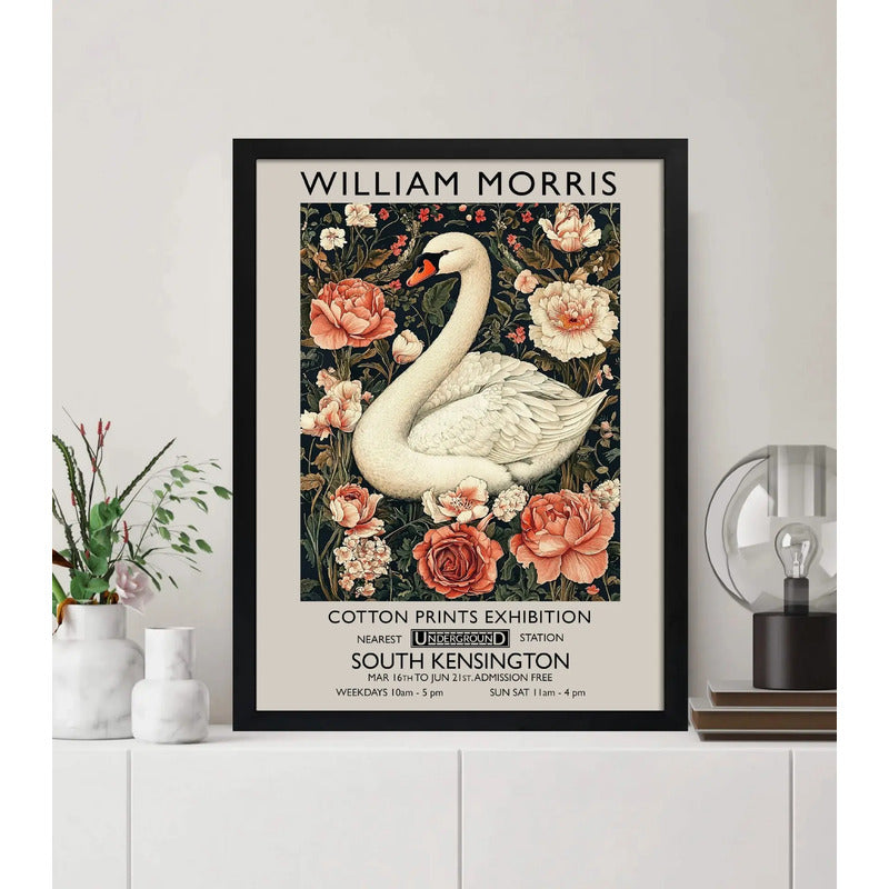 Cuadro Cisne Elegante De William Morris Arte Flores Botanico Marco Negro