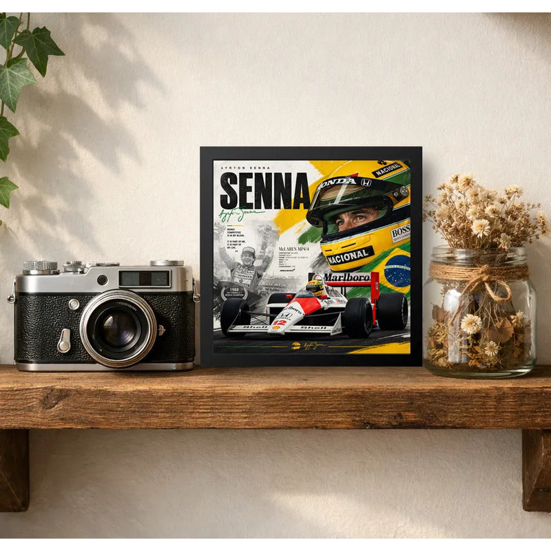 Cuadro Ayrton Senna Formula 1 Mclaren Team Auto Coleccion Marco Negro