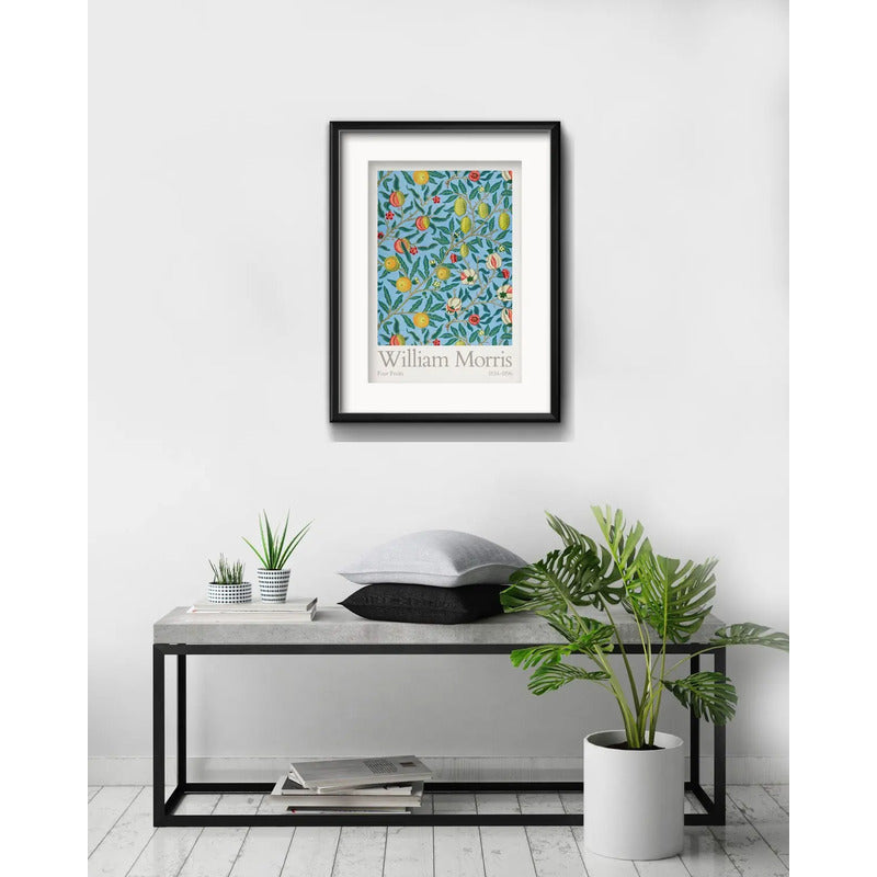 Cuadro William Morris 4 Frutas Flores 53x43cm Con Paspartú Marco Negro