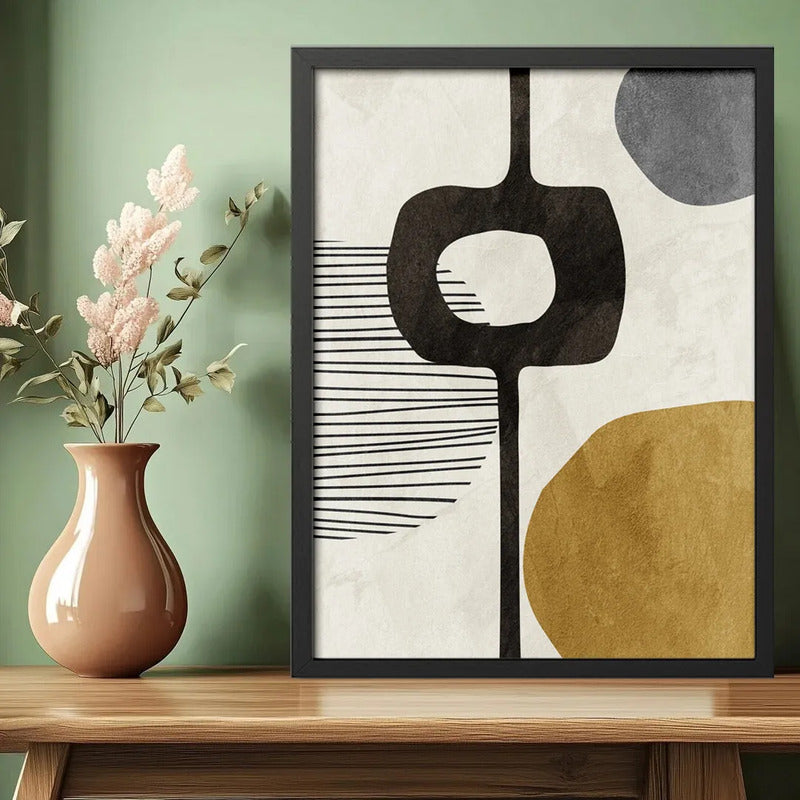 Cuadro Dormitorio Living Boho Arte Abstracto Tonos Terrosos Marco Negro