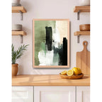 Cuadro Dormitorio Living Boho Abstracto Niebla Verde Oak Marco Marrón Claro