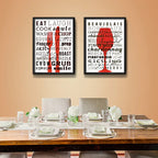 Set 2 Cuadros Cocina Gourmet Rojo Vinos Kitchen Decoración